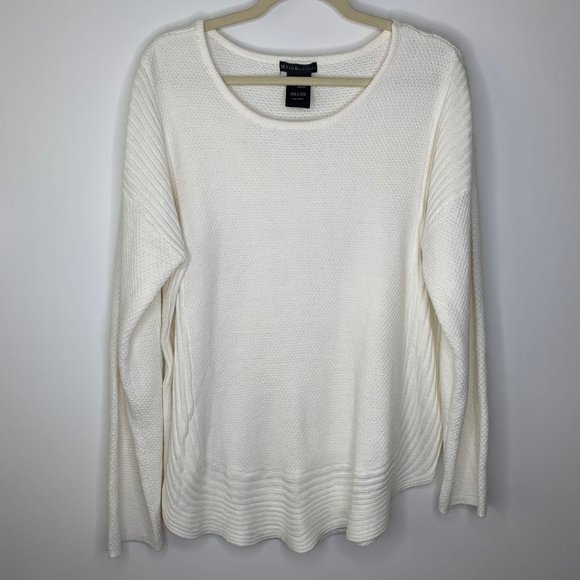 Design History Sweaters - DESIGN HISTORY Long Sleeve White Ribbed Sweater‎ Top Curved Hem Sz 2x